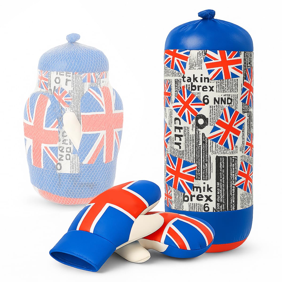 Toyana Kids Punching Bag and Boxing Gloves Set for Boys and Girls, UK Flag Design, Junior Mitts for Kickboxing, Muay Thai Fitness Workout Sports Gift, Age 3+