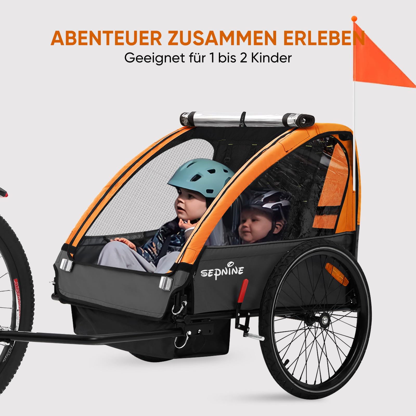 SEPNINE Fahrradanhnger mit 5-Punkt-Sicherheitsgurt, Luftreifen, Handbremse,  Faltbar, Max. 40 kg (Orange) : Amazon.de: Baby