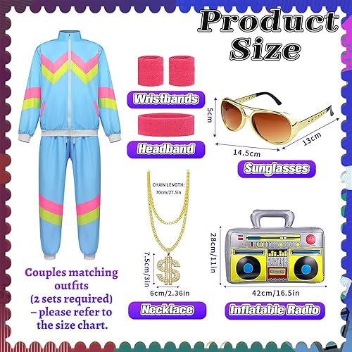 Miniatura 3 de Traje de los años 80 para hombres y mujeres, un conjunto de disfraces de los años 80 y 90 con accesorios, trajes deportivos para parejas para