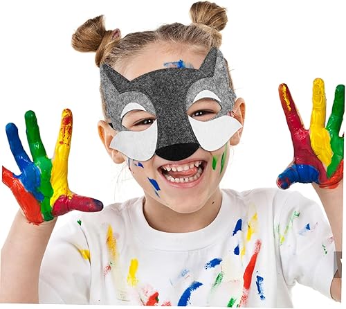 Miniatura 5 de Zerodeko 3 máscaras de lobo, máscaras de fieltro de media cara de lobo de dibujos animados de animales para cosplay, máscaras de disfraces, máscaras