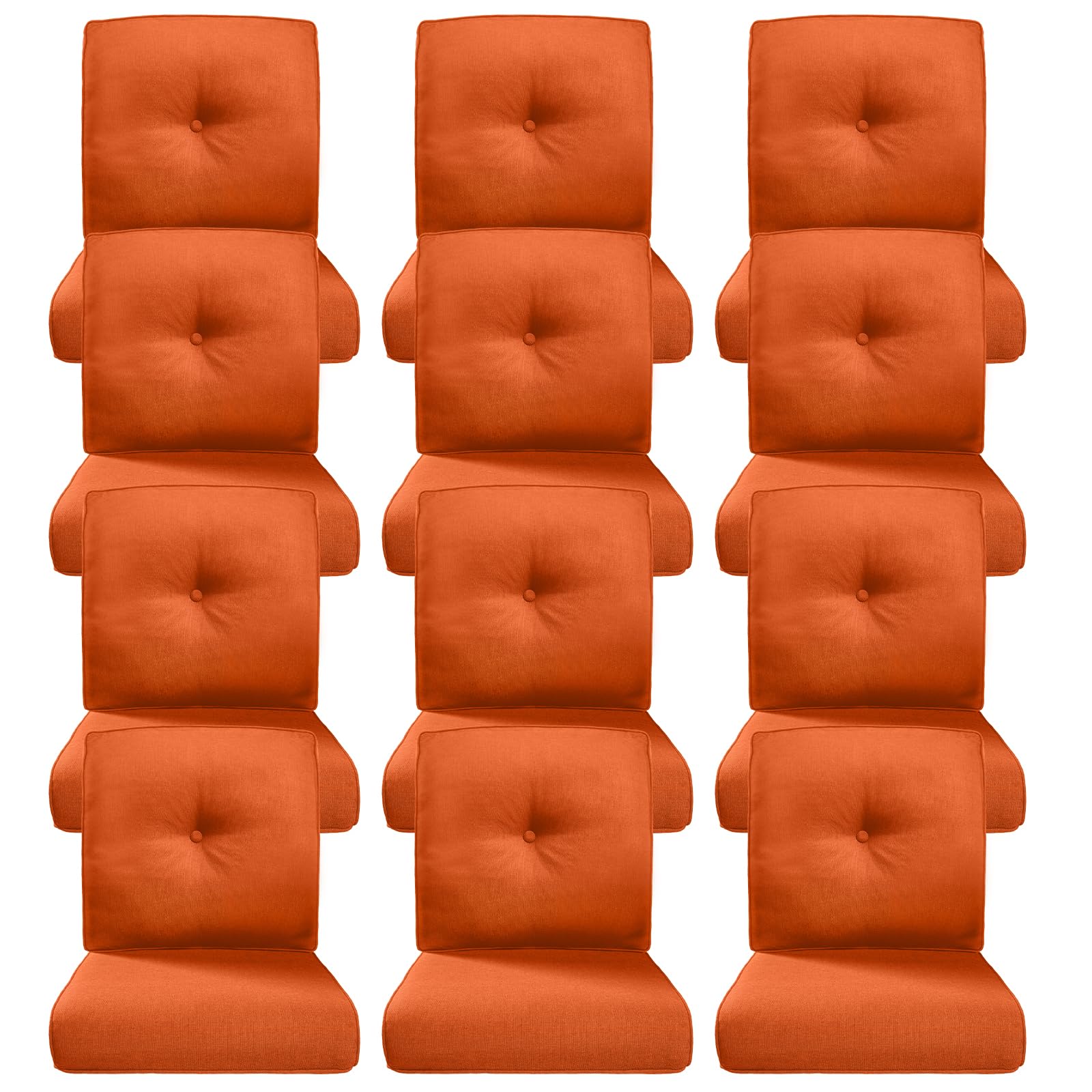 Luxury 4" Thick Outdoor Cushion Set of 12 - 22x24 Patio Furniture Cushions with 28D High-Density Foam, Water-Resistant &amp; Fade-Resistant Fabric, Removable Covers for Patio Furniture Sofa Couch -Orange