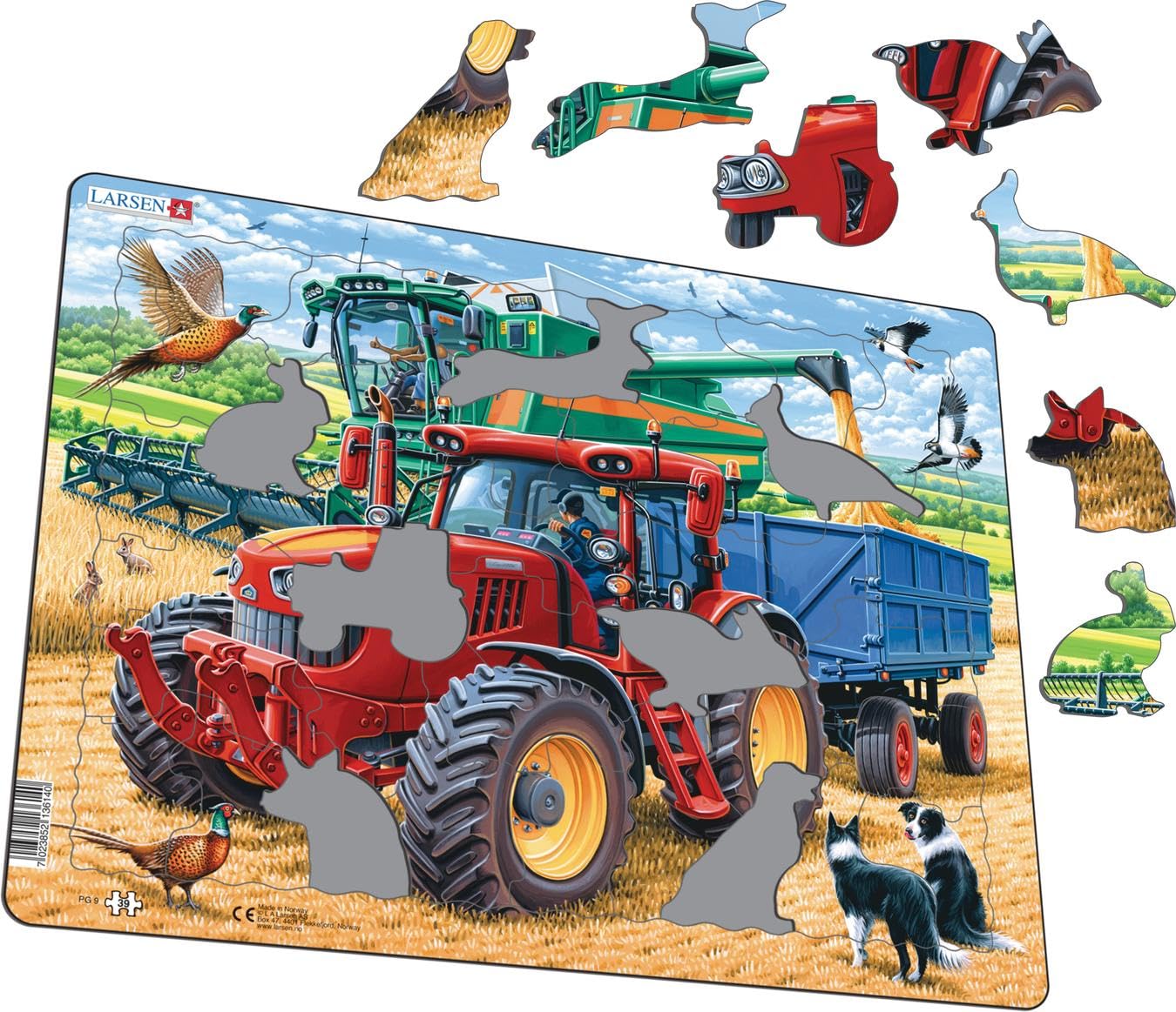 Larsen Puzzles PG9 Cool Tractor & Combine Harvester Jigsaw Puzzle, 39 Pieces, Farm Puzzle for Kids 3+, Figure Pieces - Image 2