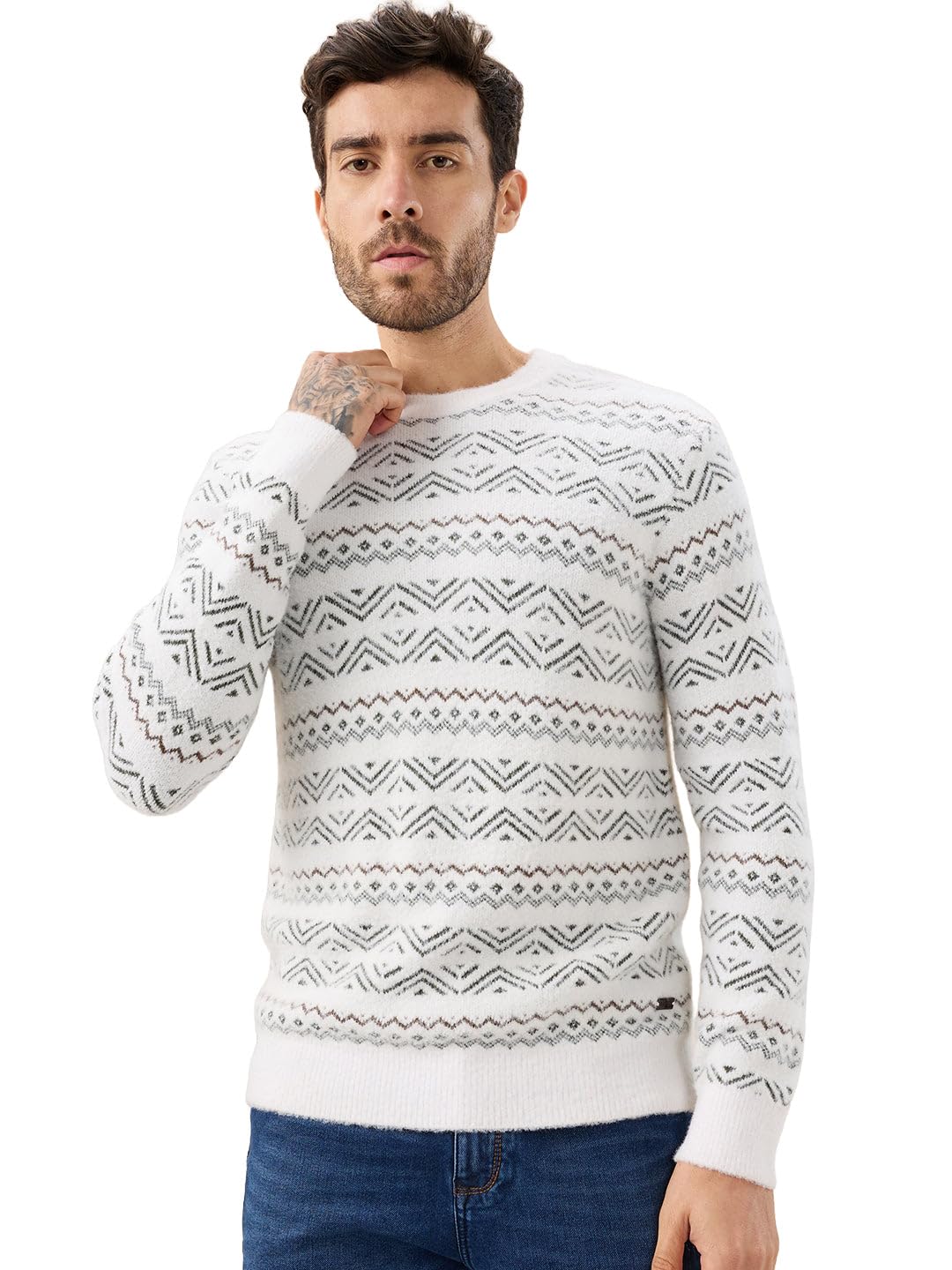 status quo Men's All Over Chevron Stripe Round Neck Regular Fit Full Sleeves Sweater-picture-10