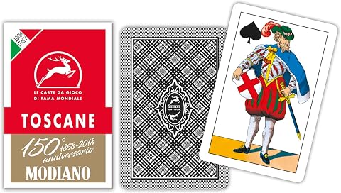 Modiano Toscane Rosso 150° Anniversario – Carte da Gioco regionali toscane in cartoncino Duplex Rinforzato 410 gmq – Scopa Briscola Tresette – 100% Made in Italy
