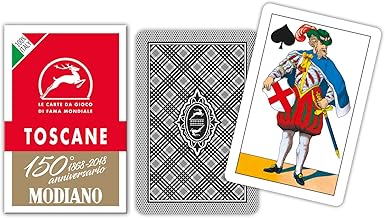 Modiano Toscane Rosso 150th Anniversary – Tuscan Regional Playing Cards in Reinforced Duplex Cardboard, 410 g/m² – Broom Briscola Tresette – 100% Made in Italy