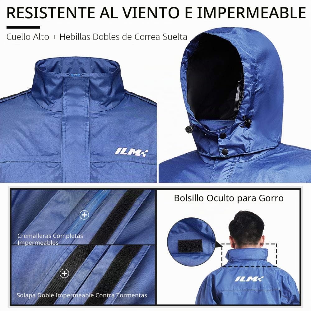 ILM Chubasquero Moto Impermeable Mujer-Traje de Lluvia Resistente al Desgaste, 6 Bolsillos, Juego de 2 Piezas con chaqueta y pantalones