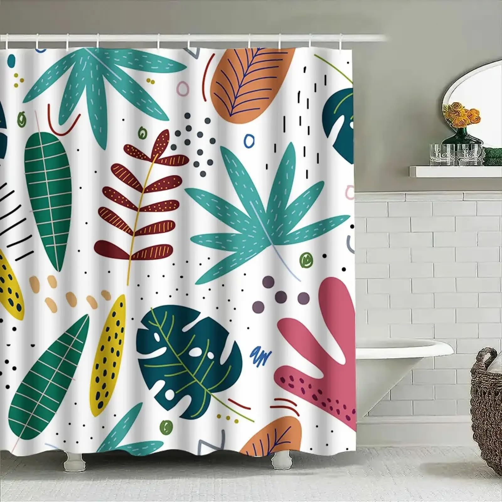 Rideau de douche feuilles 200x243 cm opaque et imperméable pour salle de bain