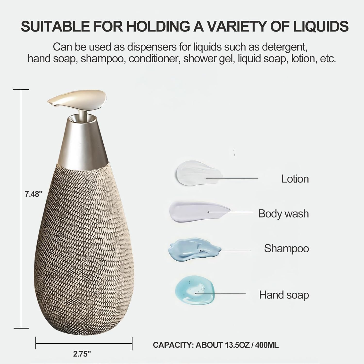 LuxFlowing Exquisite Ceramic Liquid Soap Dispenser for Bathroom, Simple Style Small Cute Dish Soap Dispenser with Pump for Kitchen (Gray) - Image 5