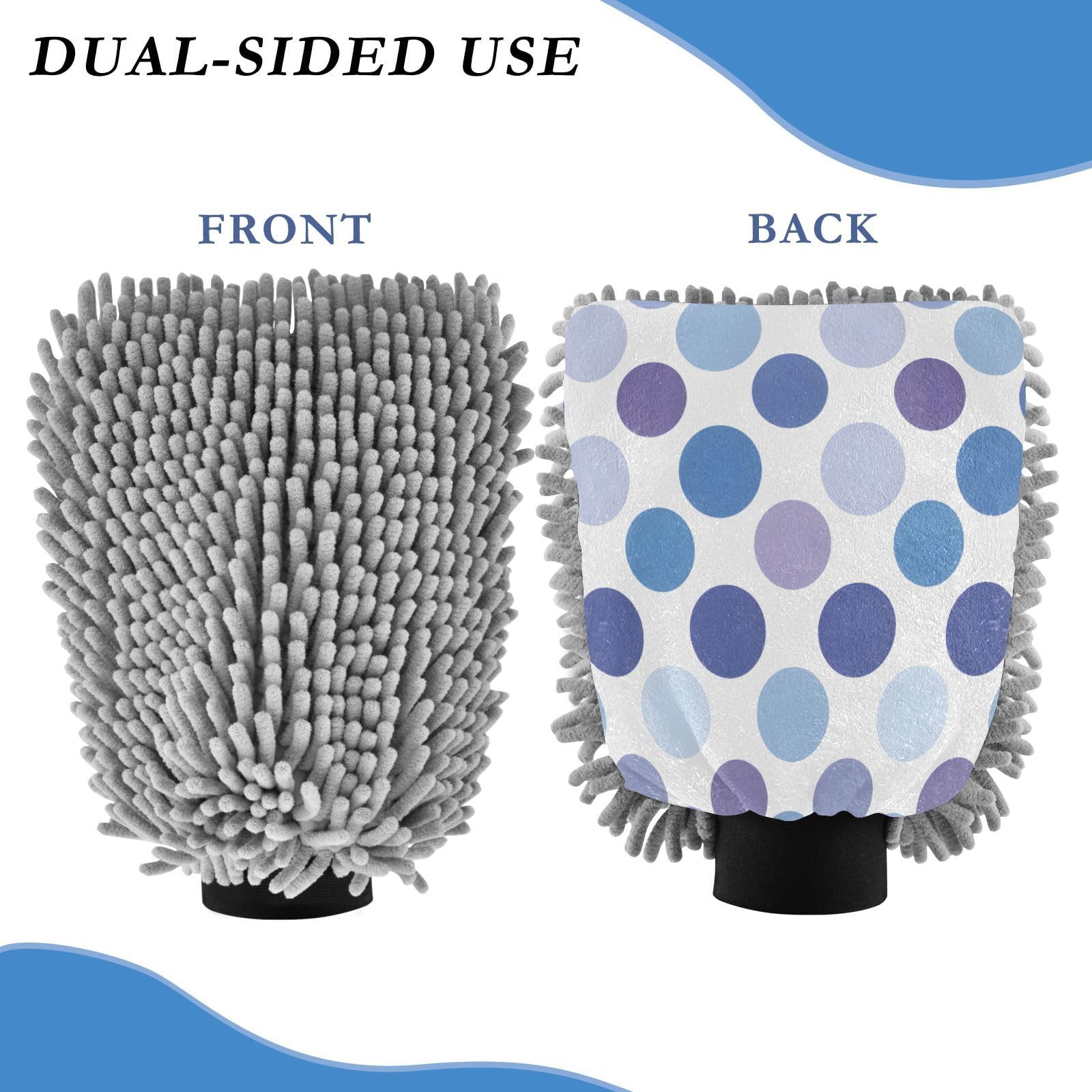 ALAZA Blue & Purple Polka Dots Car Wash Mitt Scratch Free, 2 Pack Absorbent Microfiber/Chenille Washing & Drying Mitts, L