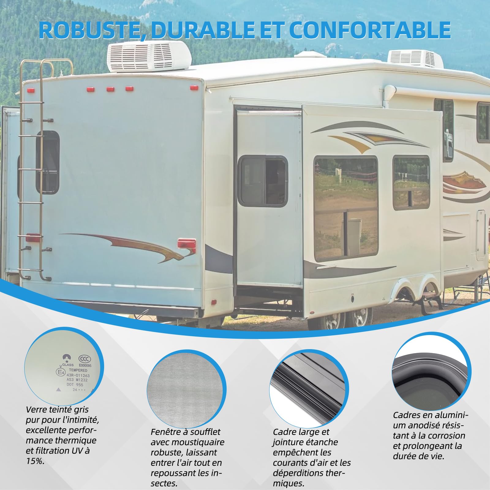 Fenêtre latérale pour camping-car, fenêtre coulissante teintée avec moustiquaire, 600 x 300 mm, convient pour camping-car, caravane et remorque (600 x 300 mm)
