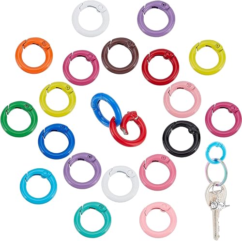 PH PandaHall 30 anillos O de resorte de 15 colores, 0.787 pulgadas de corchete redondo, llaveros con clip a presión, gancho de gatillo con hebilla