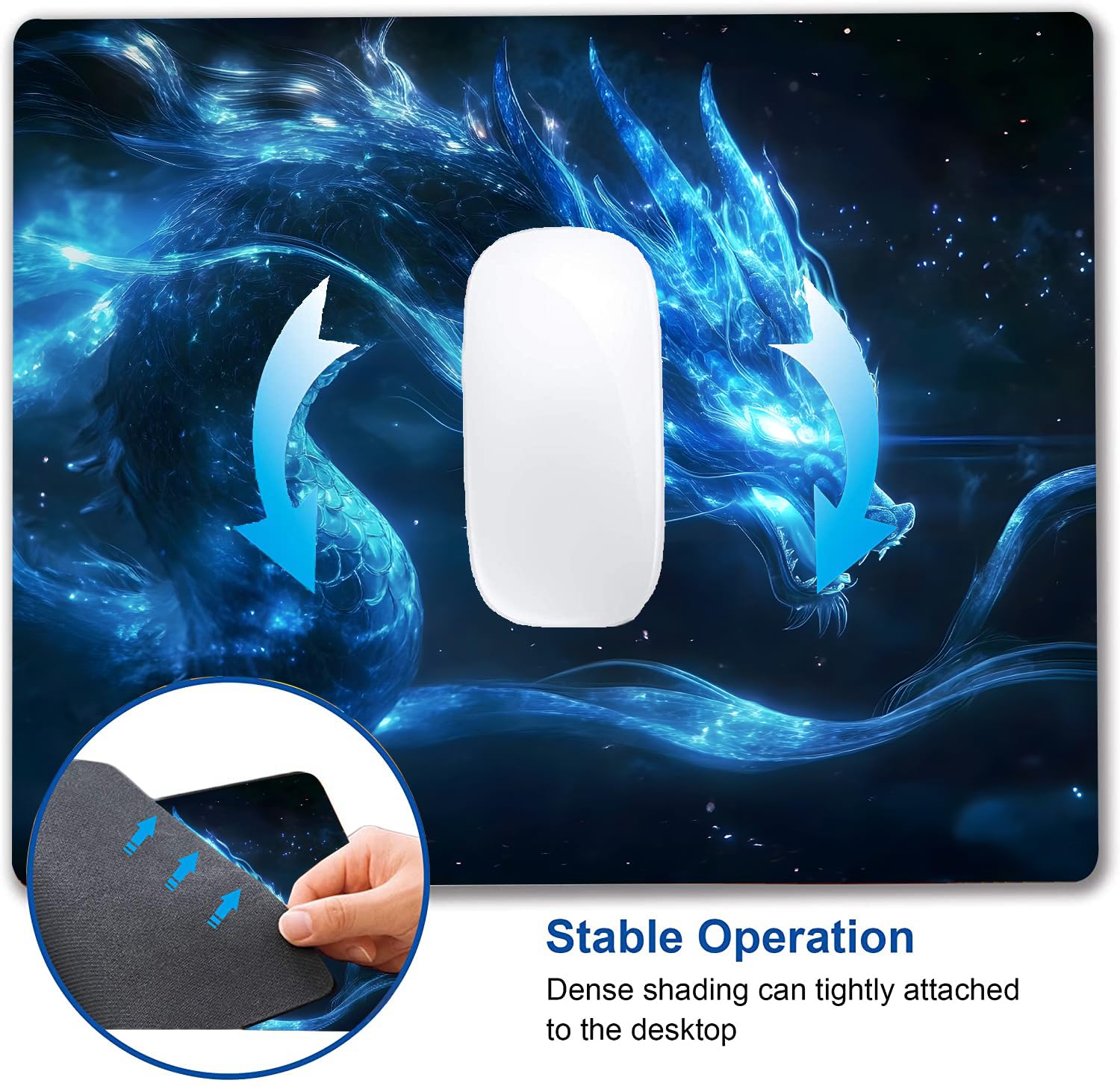 Blue Dragon Tapis de souris pour bureau, ordinateur portable et ordinateur portable sans fil, 24,1 x 20,1 cm, base en caoutchouc antidérapant, surface lisse, pour la maison, le bureau et les voyages