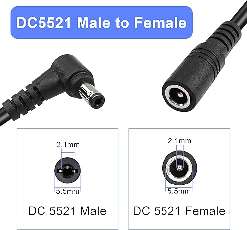 Miniatura 2 de GINTOOYUN Cable de extensión CC de 9.8 pies de 0.217 in x 0.083 in, ángulo recto de 90 grados, macho a hembra, cable de alimentación de 18 AWG para
