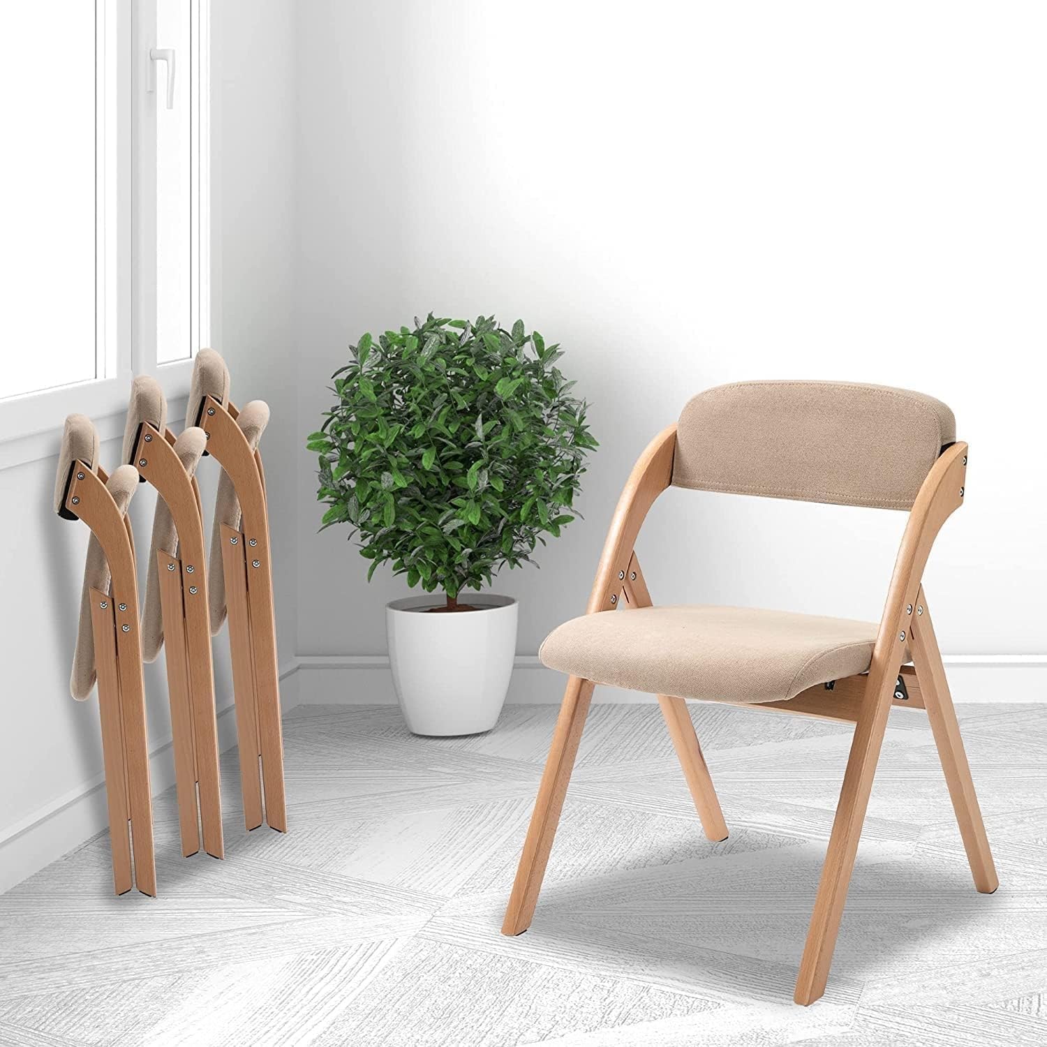 2 Pack Upholstered Folding Chairs Stackable Wooden Event Chairs for Home Office Wedding Padded Seat(B)