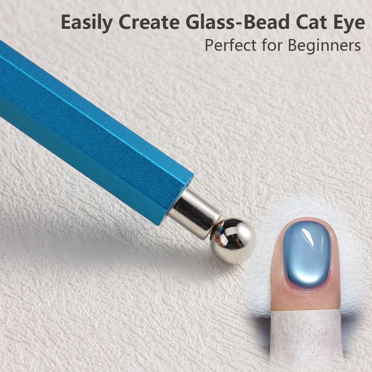 Cat Eye Magnet for Nails, Double-Head Cat Eye Gel Nail Polish Magnet Pen with Cylindrical & Round Nail Magnets Bead Multifunctional Cat Eye Magnetic for Nails Art DIY Tool at Home (Blue)