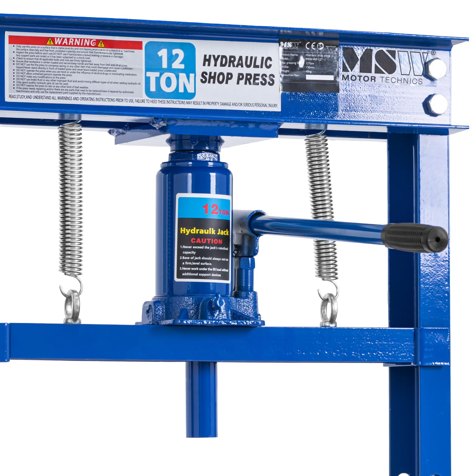 MSW - Prensa de taller de 12 t regulable en altura (7 posiciones), carrera: 130 mm, mesa: 540 x 170 mm, acero al carbono, prensa hidráulica, prensa hidráulica