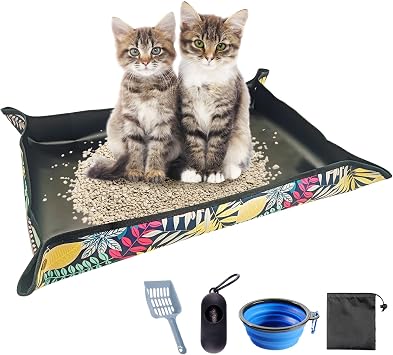 BNOSDM Travel Litter Box for Cats Foldable Litter Boxes Kit Portable Litterbox with Scoop Bowl Waterproof & Non-Stick for Hotels, Outings, Temporary Stays, Car, Plane 22.8x22.8x3.15in