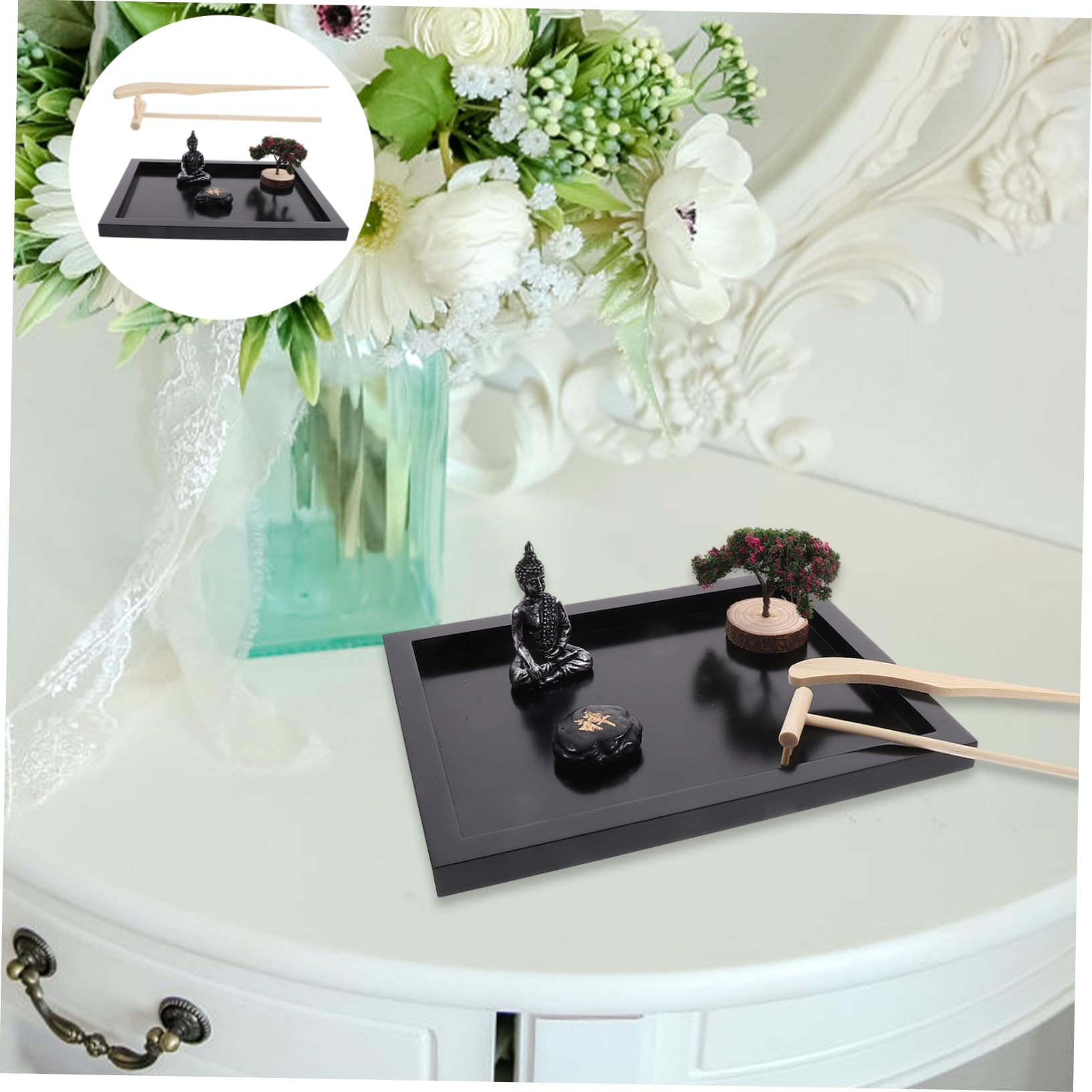 TOYANDONA Jardin pour Bureau Kit De Décoration avec Statue Bouddha Bac à Sable Décoratif Ornement De Table Intérieur