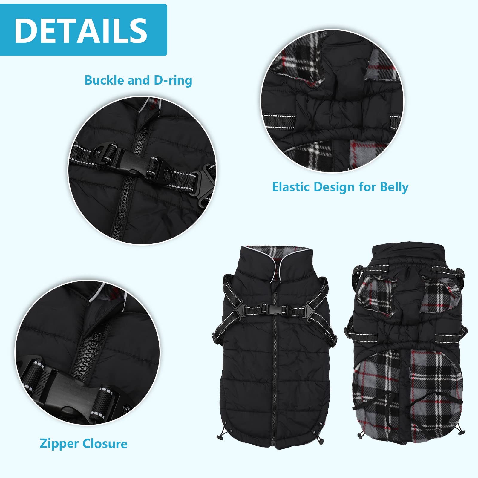 Pethiy Winter Warm Coat Waterproof Dog Winter Jacket with harness traction belt,Pet outdoor jacket Dog autumn and winter clothes for Medium small Dog-Black-XS - Image 4