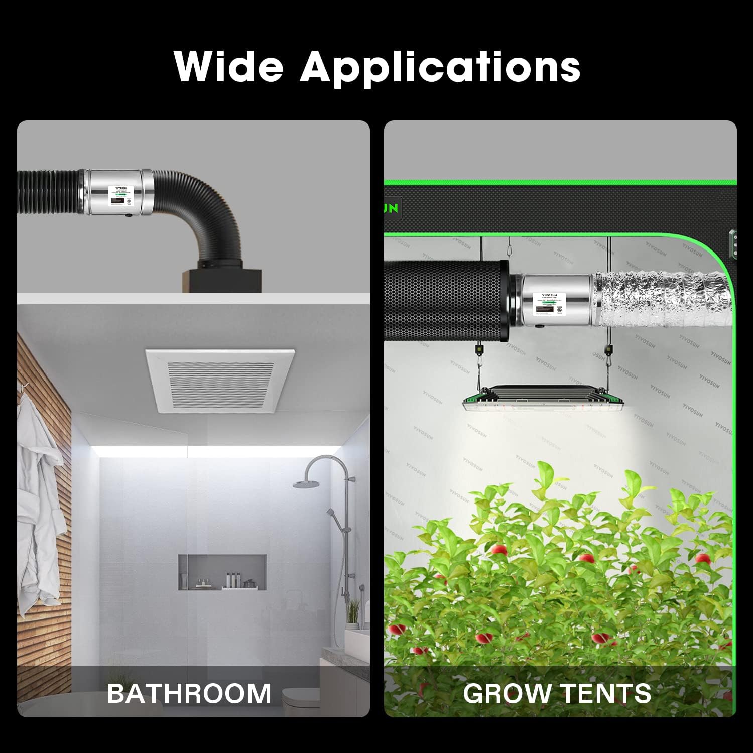 VIVOSUN 6 Inch Inline Duct Fan 240 CFM and Stainless Steel Air Ducting Clamps, 4/6/8/12 Inch Adjustable Hose Clamps with Worm Drive for Basements, Bathrooms, Kitchens and Attics, Silver
