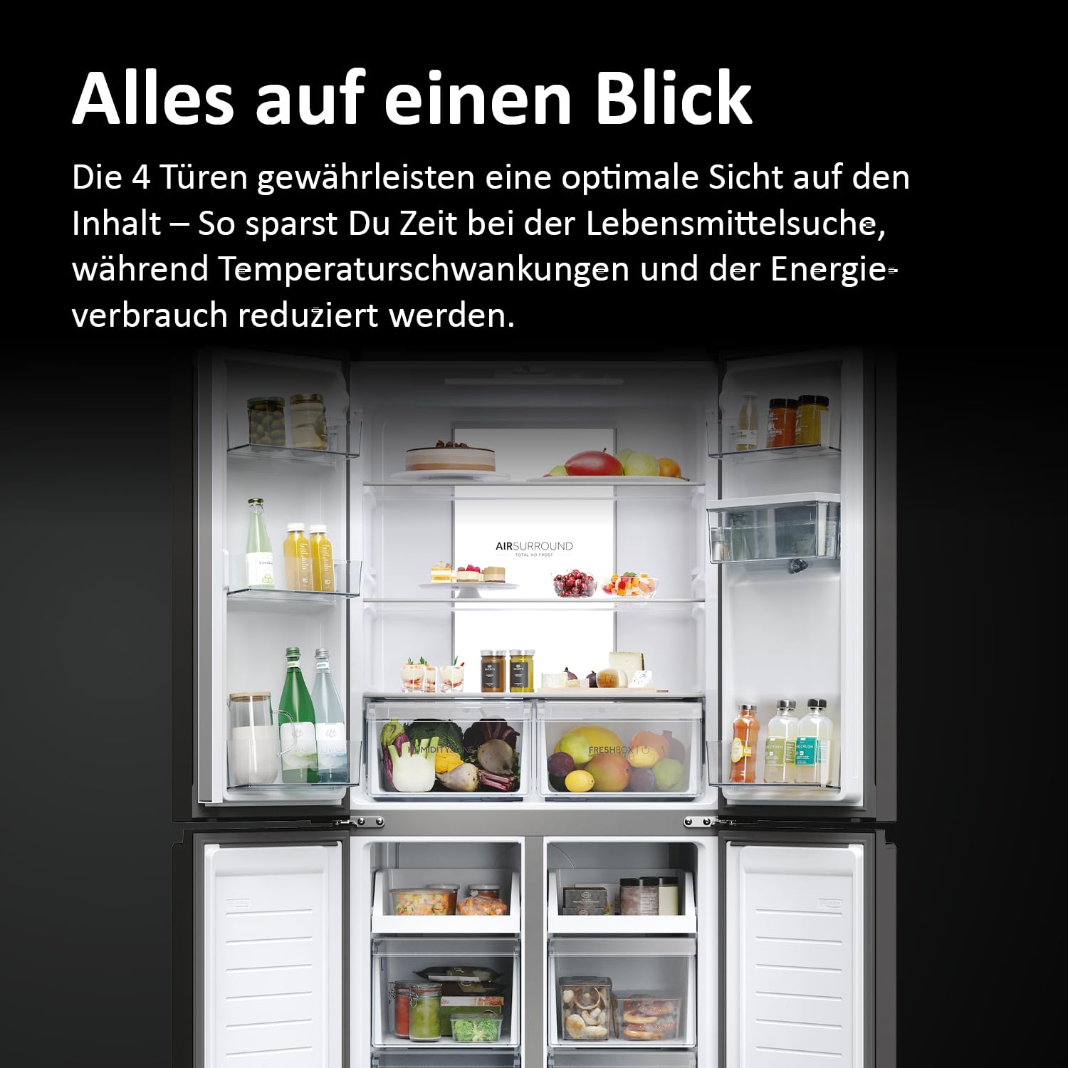 Haier Multi Door Kühl-Gefrierkombination CUBE 83 Serie 7 HCR7818DWPT | 4-türiger Kühlschrank mit Gefrierfach, XXL-Fassungsvermögen & 83cm Breite, 463L, Energieklasse D, Wasserspender & No Frost