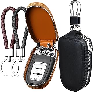 xianzhan EU 2 Stück AutoSchlüssel Tasche, Auto Schlüsseletui Leder, Schlüsseletui Leder, mit Metallhaken Reißverschluss Universelle schlüsseltasche, Damen Herren