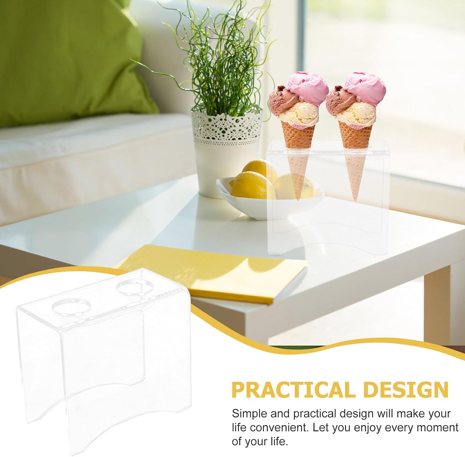 Ice Cream Cone Holder 2 Hole Clear Acrylic Ice Cream Stand Sushi Roll Holder Food Display Stands Ice Cream Cone Stand Rack for Party Birthday Wedding Anniversaries