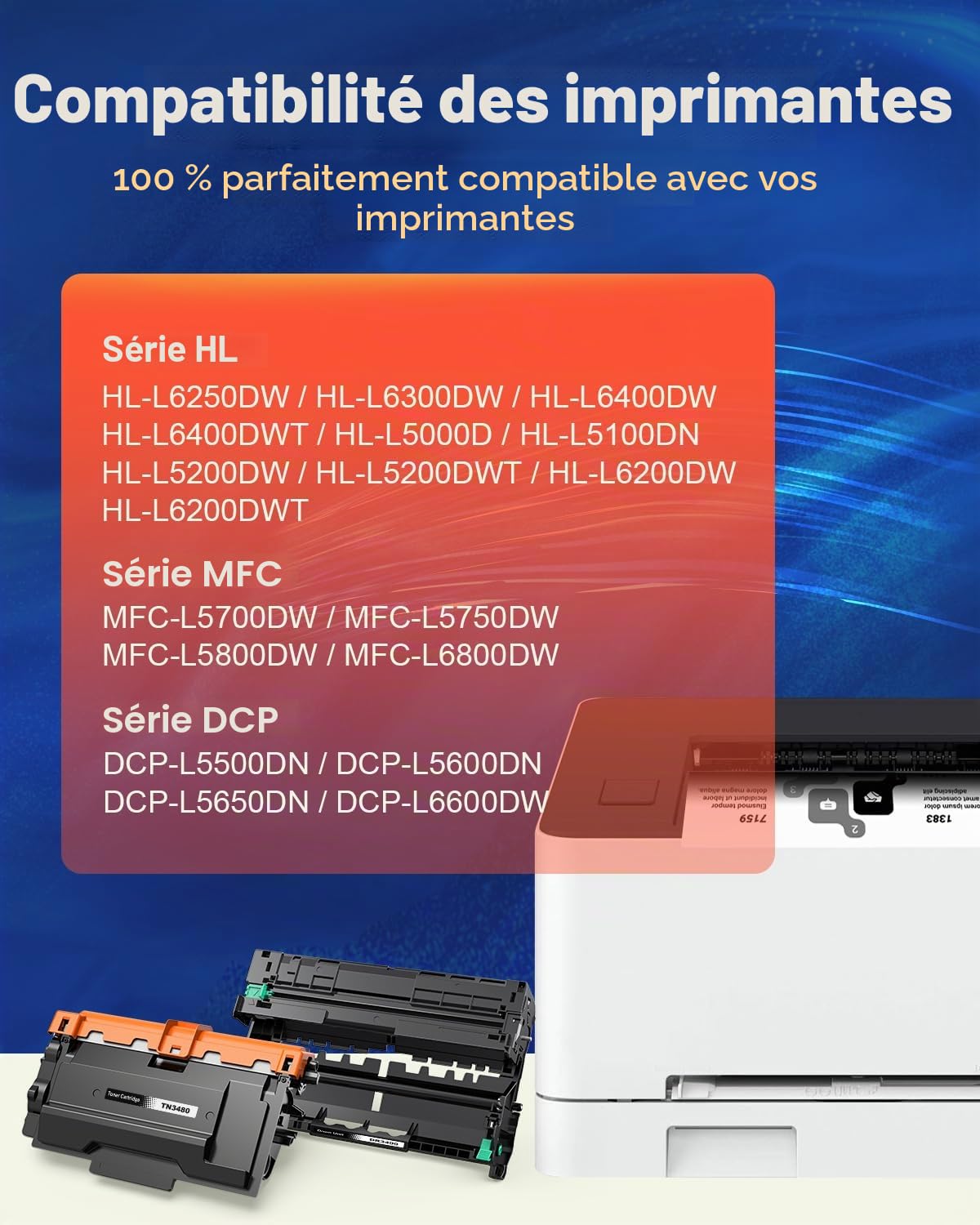 Toner TN 3480 + Tambour DR 3400 Compatible avec Brother TN-3480 DR-3400 pour Brother MFC-L5750DW MFC-L5700DN MFC-L6800DW MFC-L6900DW HL-L5200DW HL-L6200DW HL-L6250DN HL-L6300DW HL-L6400DW DCP-L6600DW