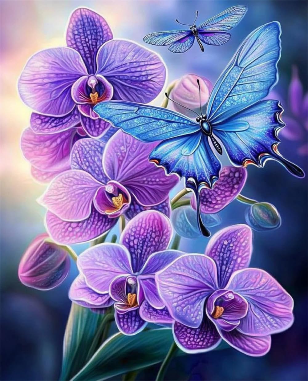 RKFLGEW DIY Perlenstickerei-Set Für Erwachsene Fantasie Orchideen Und Schmetterlinge Diy-Stickerei Mit Perlen，Kreuzstich-Set，Perlenstickerei-Sets Mit 3Mm-Perlen Für Handarbeiten 50x70cm