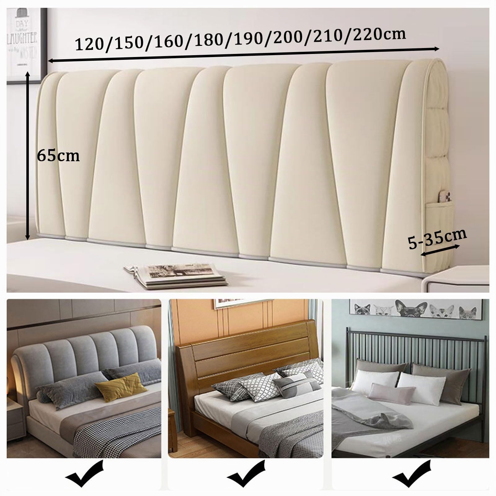 Housse de tête de lit capitonnée moderne en cuir/bois - Tissu confortable et résistant à la poussière - Pour lit double/king size - 200 cm - Gris - Élégante protection du dossier et décoration pour