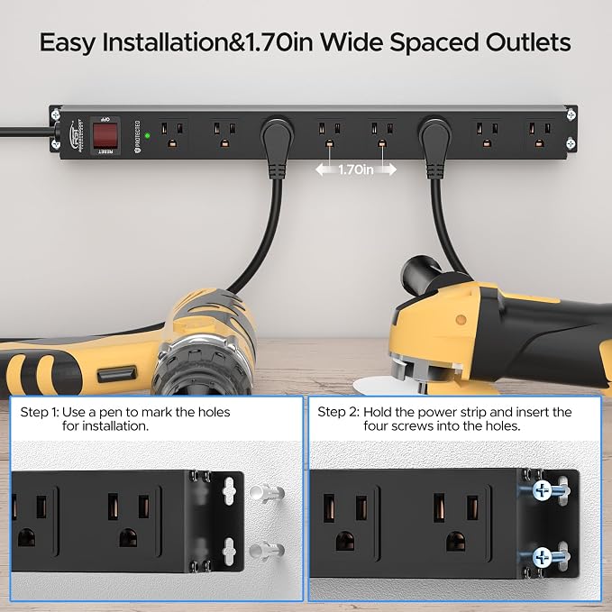 CRST Tira de Conexión Eléctrica Pesada de 8 Tomas con Interruptor, 15 A / 1875 W, 6 pies, 2 Unidades miniatura 4