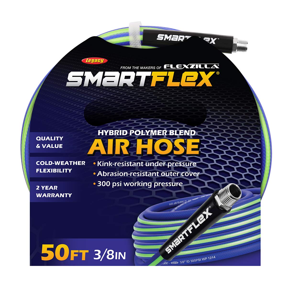 SmartFlex Air Hose, 3/8 in. x 50 ft., Hybrid, Blue - HSF3850BL2, 3/8" (inches) x 50' (feet) - Image 2