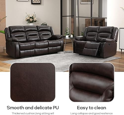 Miniatura 3 de EBELLO Sofá Reclinable Eléctrico de Piel Sintética para Dos Personas, Juego de Sofá Reclinable de 3 Asientos, Juego de Sillón Sofá Reclinable