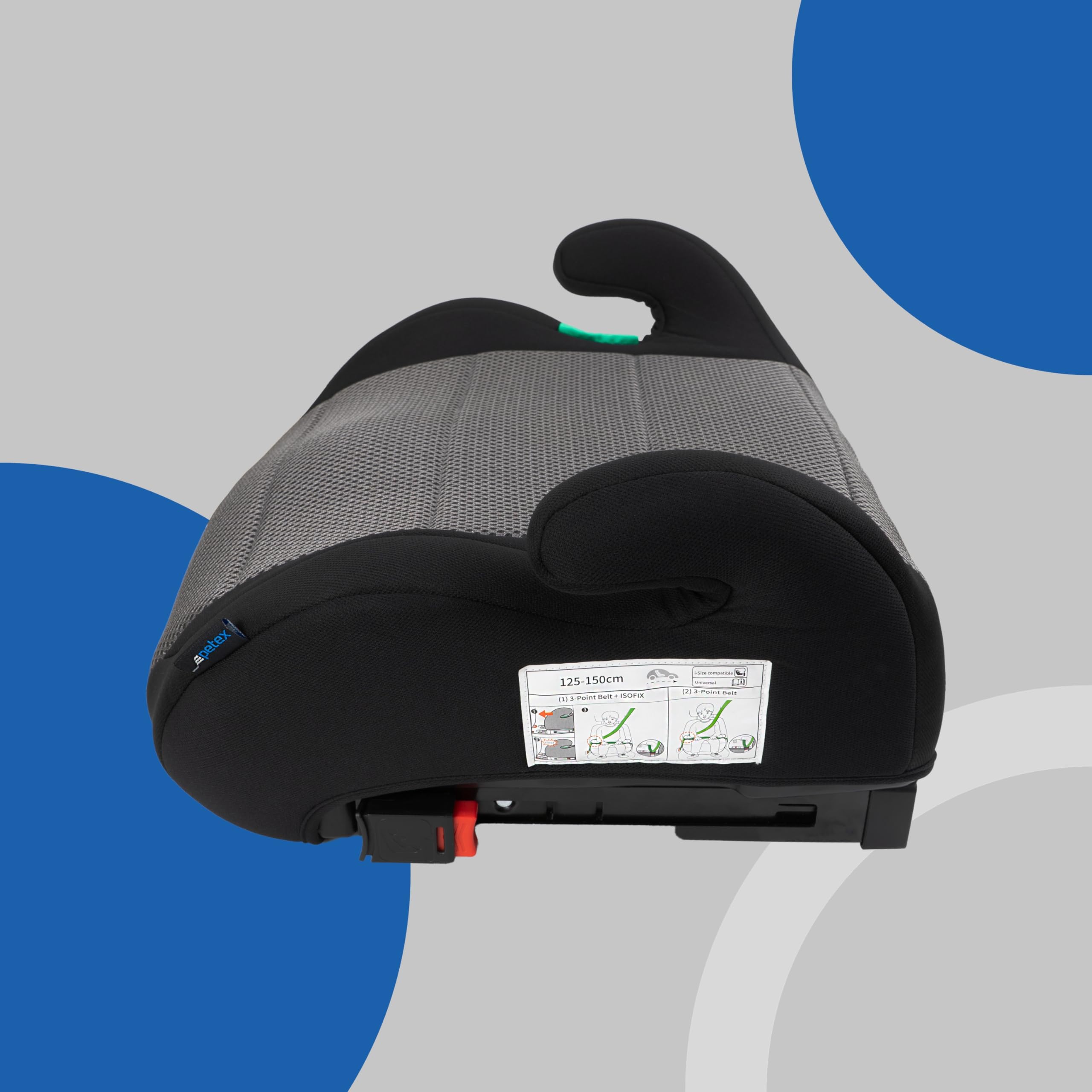 PETEX Podwyższenie fotelika samochodowego z Isofix – Max Plus, i-Size ECE R129, ok. 7 do 12 lat, dla wzrostu od 125 do 150 cm, podwyższenie siedzenia, kolor szary