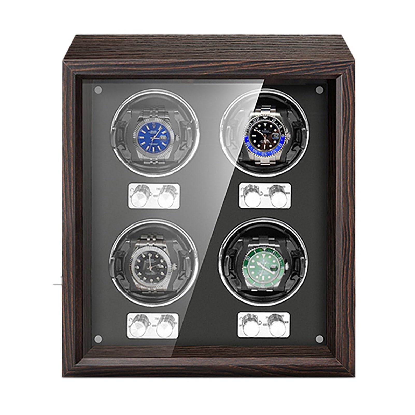 Custodia di Lusso in Legno con Carica Orologi per 2, 4 o 6 Orologi, Motore Silenzioso, espositore per Orologi in Legno e Custodia in Pelle, Organizer per Orologi, Nero-4+，Black-4+0