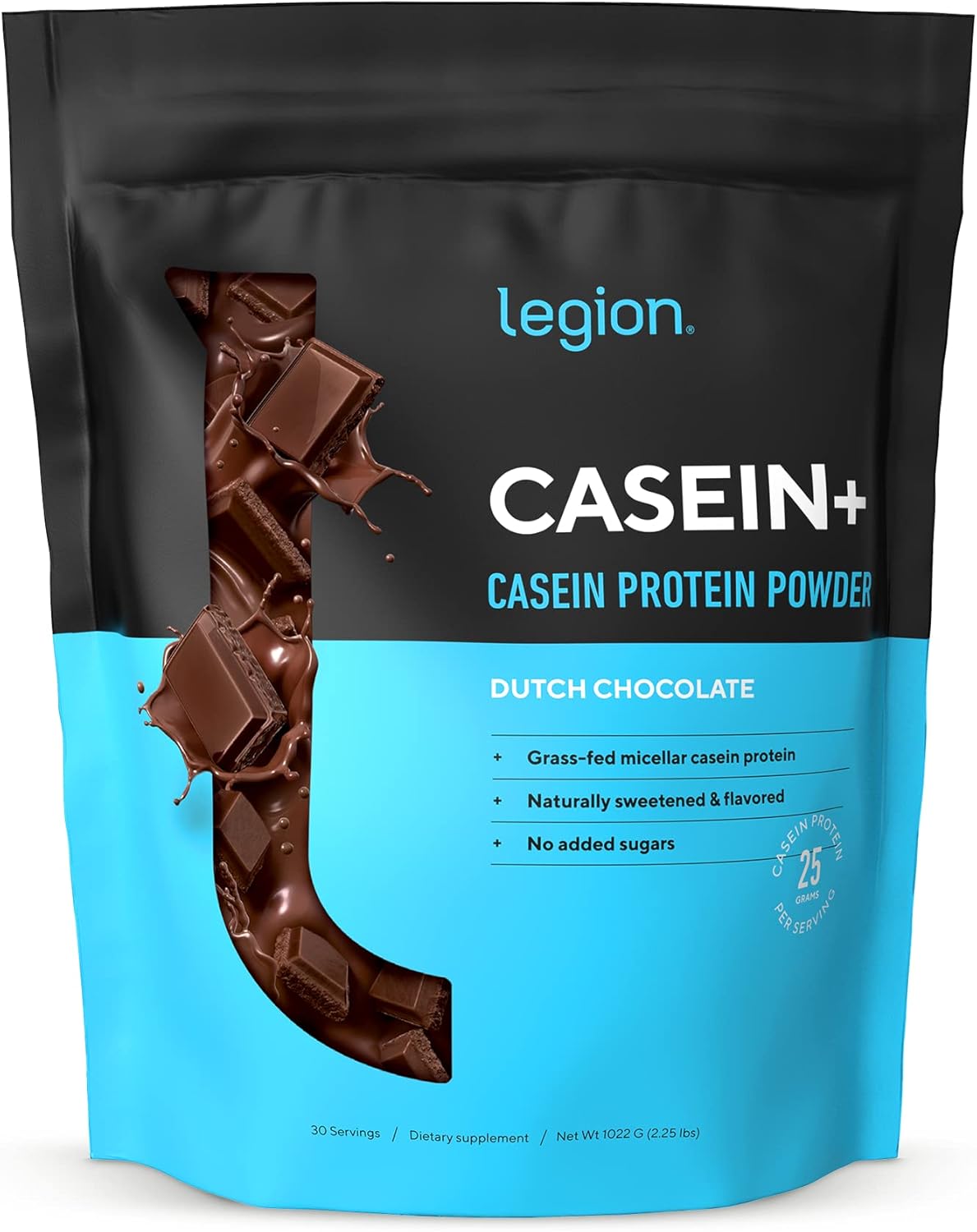 LEGION Casein Protein Powder (Dutch Chocolate) - Slow-Release Micellar Casein Protein Powder - Non-GMO, Gluten-Free & Naturally Sweetened from Grass-Fed Cows (25 Servings)
