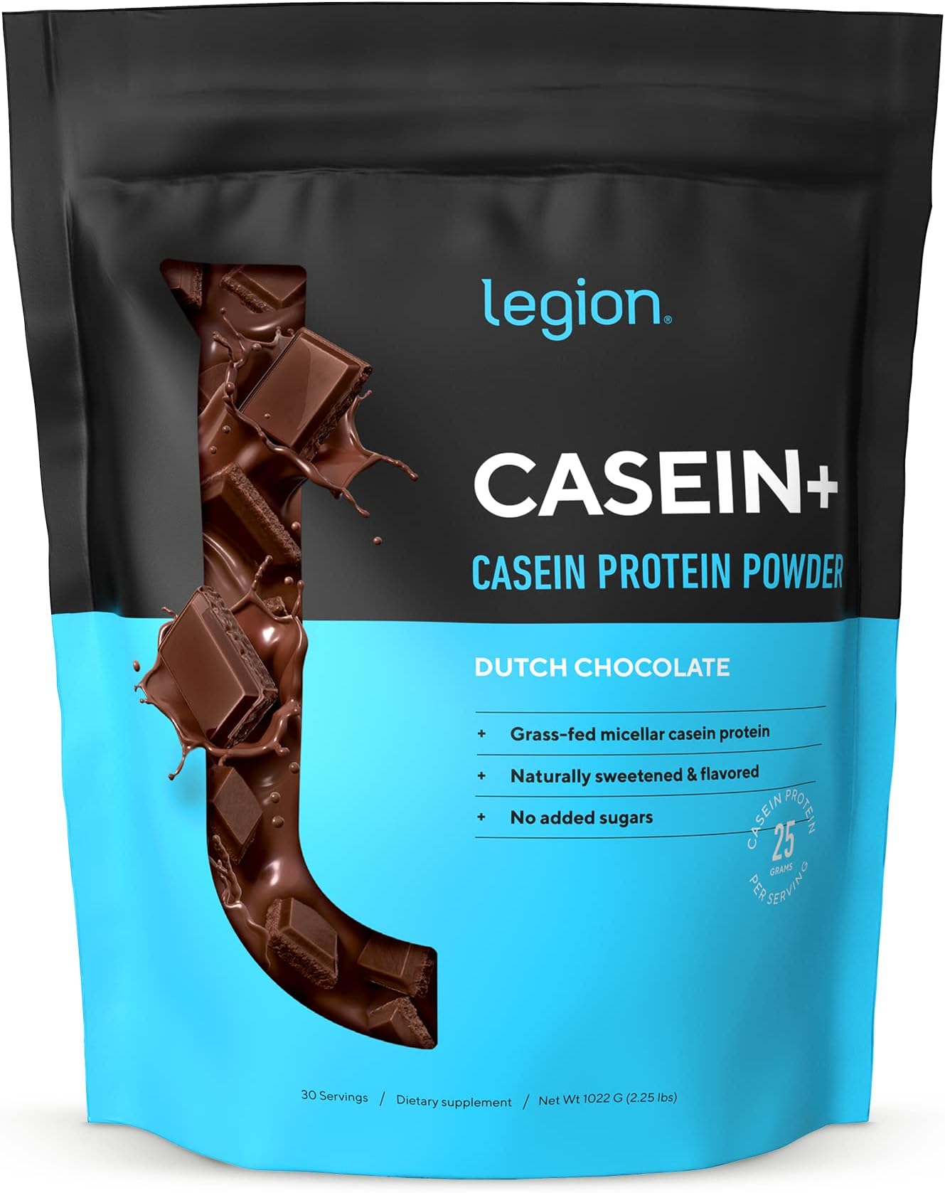 Casein Protein Powder (Dutch Chocolate) - Slow-Release Micellar Casein Protein Powder - Non-GMO, Gluten-Free & Naturally Sweetened from Grass-Fed Cows (25 Servings)
