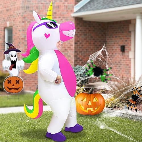 Miniatura 3 de Camlinbo Disfraz inflable de unicornio de Halloween para adultos, mujeres y hombres, cuerpo completo, disfraz de Halloween, fiesta, cosplay