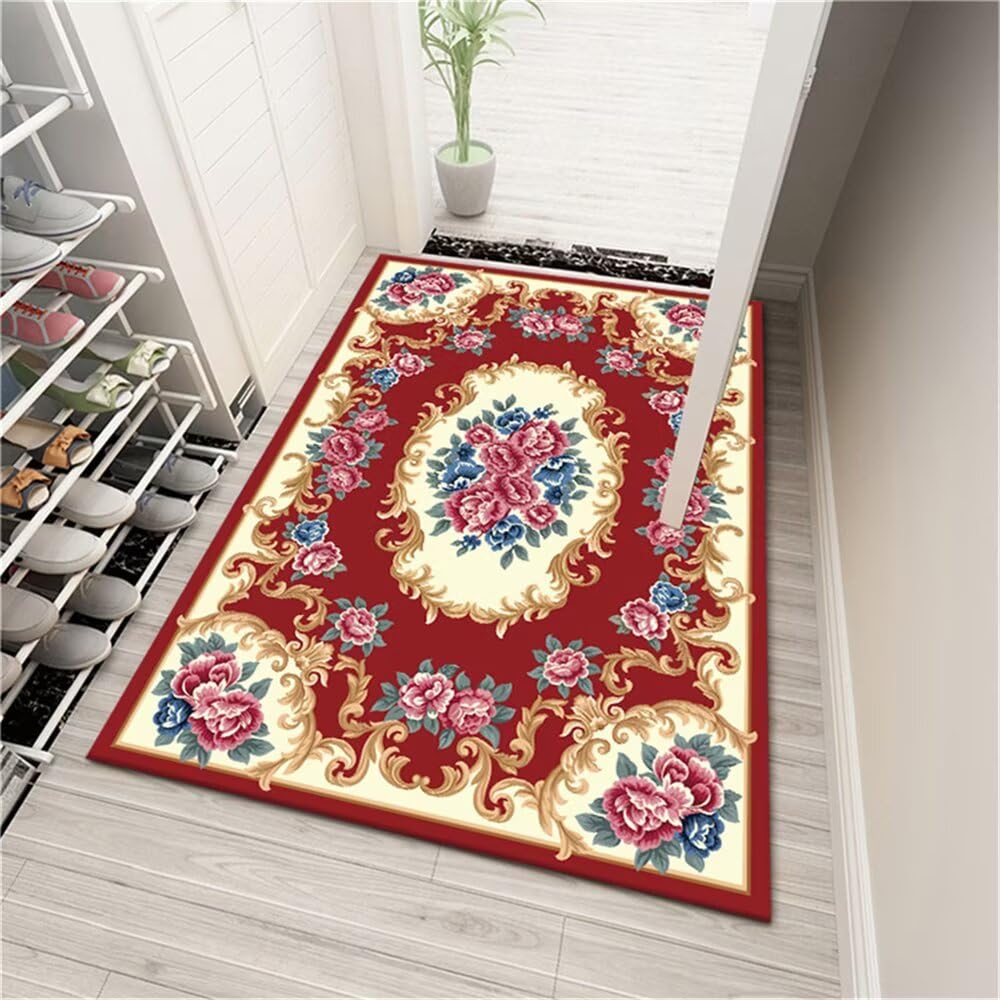 Tapis de couloir rouge lavable rétro 160x200cm pour un salon propre sans taches