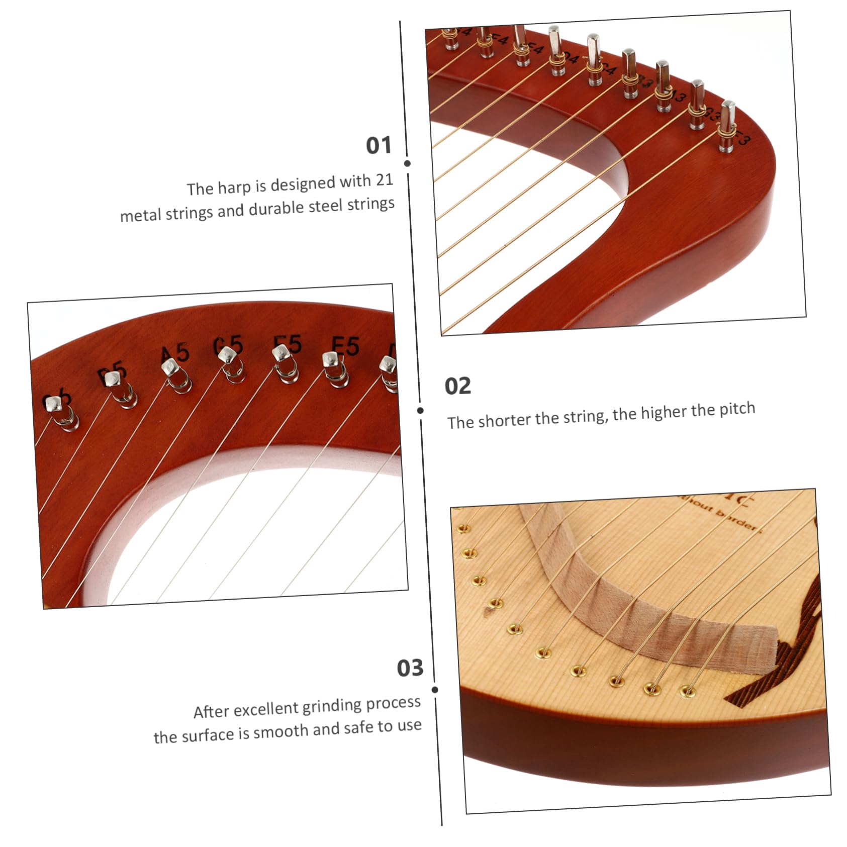 Yardwe Arpa in Legno Corde Strumento Corda Arpa in Legno Massello Corde Con Asta Di Accordatura Di in Strumento Musicale Lira Per Principianti