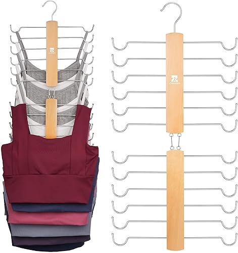 Miniatura 8 de ZEDODIER Percha para camisetas sin mangas, paquete de 2 organizadores de madera para sujetadores, 12 unidades de capacidad de almacenamiento