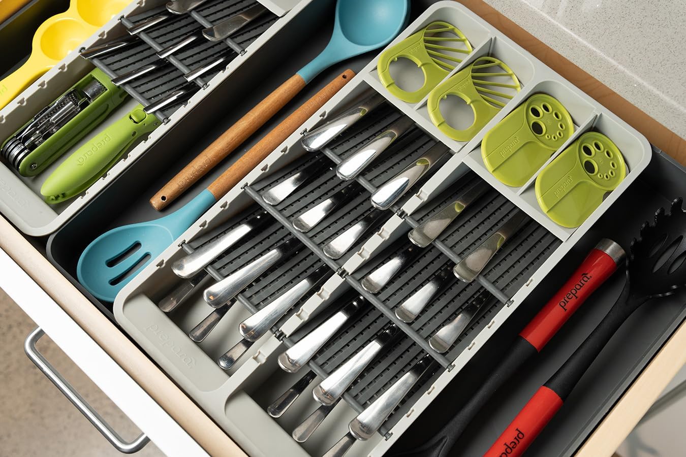 Prepara Adjustable Utensil Storage, Double, White/Gray
