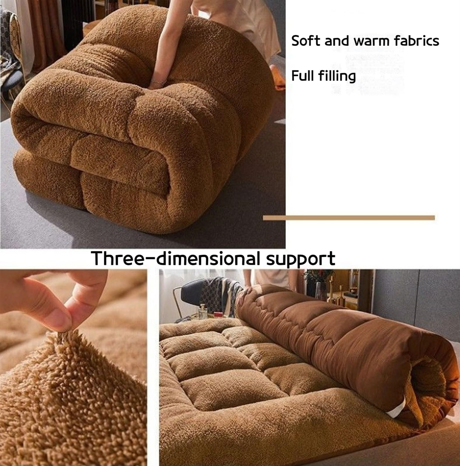 Alfombra de cama de invitados engrosada de colchón de futón plegable japonés para dormitorio Suelo para dormir Camping Viaje de apoyo suave Cómodo Descanso compacto Diseño de ahorro de espacio durader