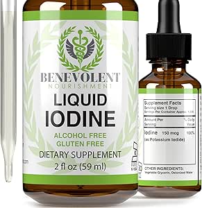 Liquid Iodine Potassium Drops - 1300 Servings | Large 2oz Bottle | Great Taste | 2X Absorption | Just One (1) Drop a Day for Fast, Potent Thyroid Support - Potassium Iodide. Alcohol and Gluten Free.