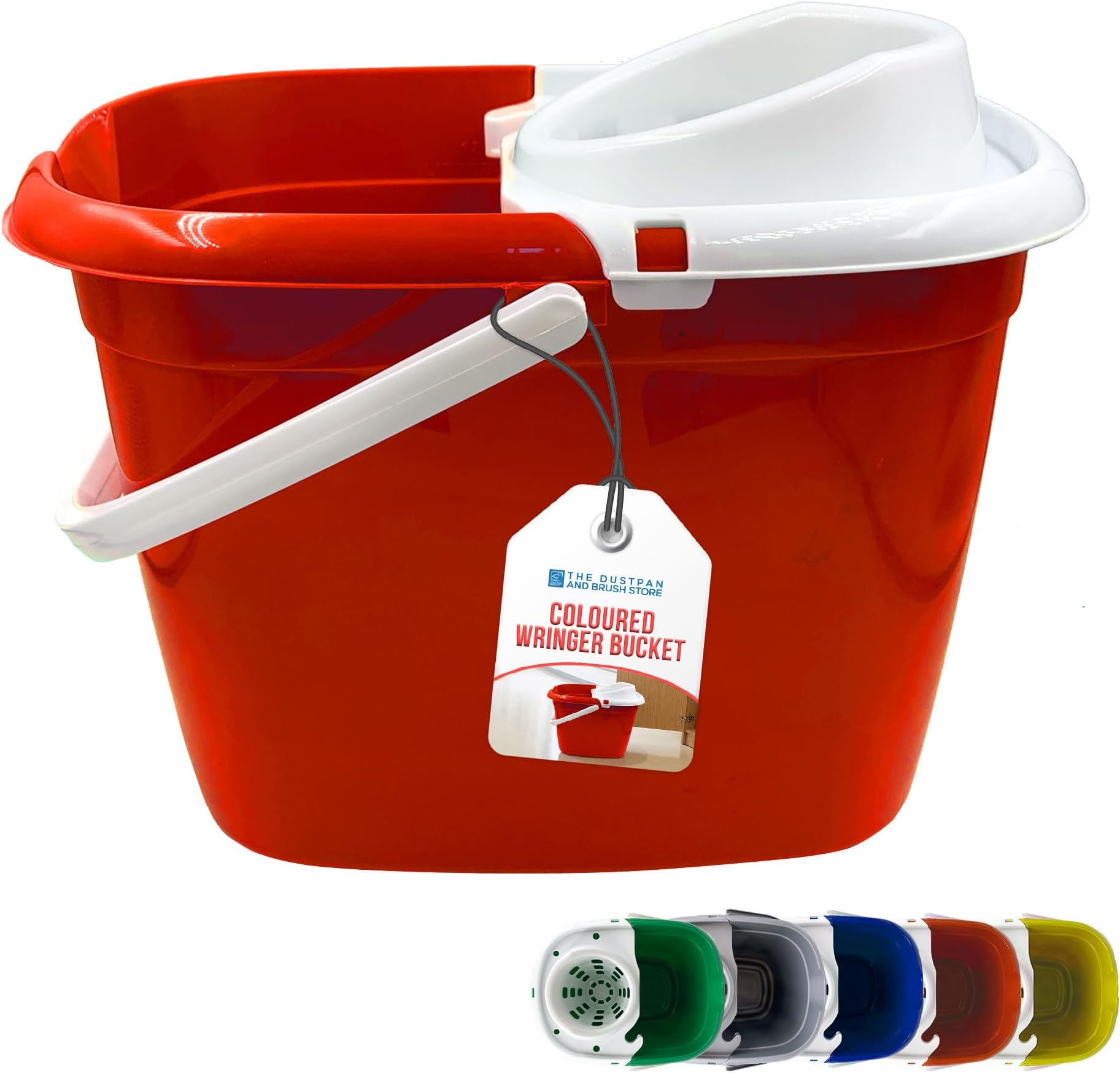 Colour Coded Mop Buckets − 12L Mop Bucket with Wringer and Easy Carry Handle for Domestic and Commercial Cleaning (Red)