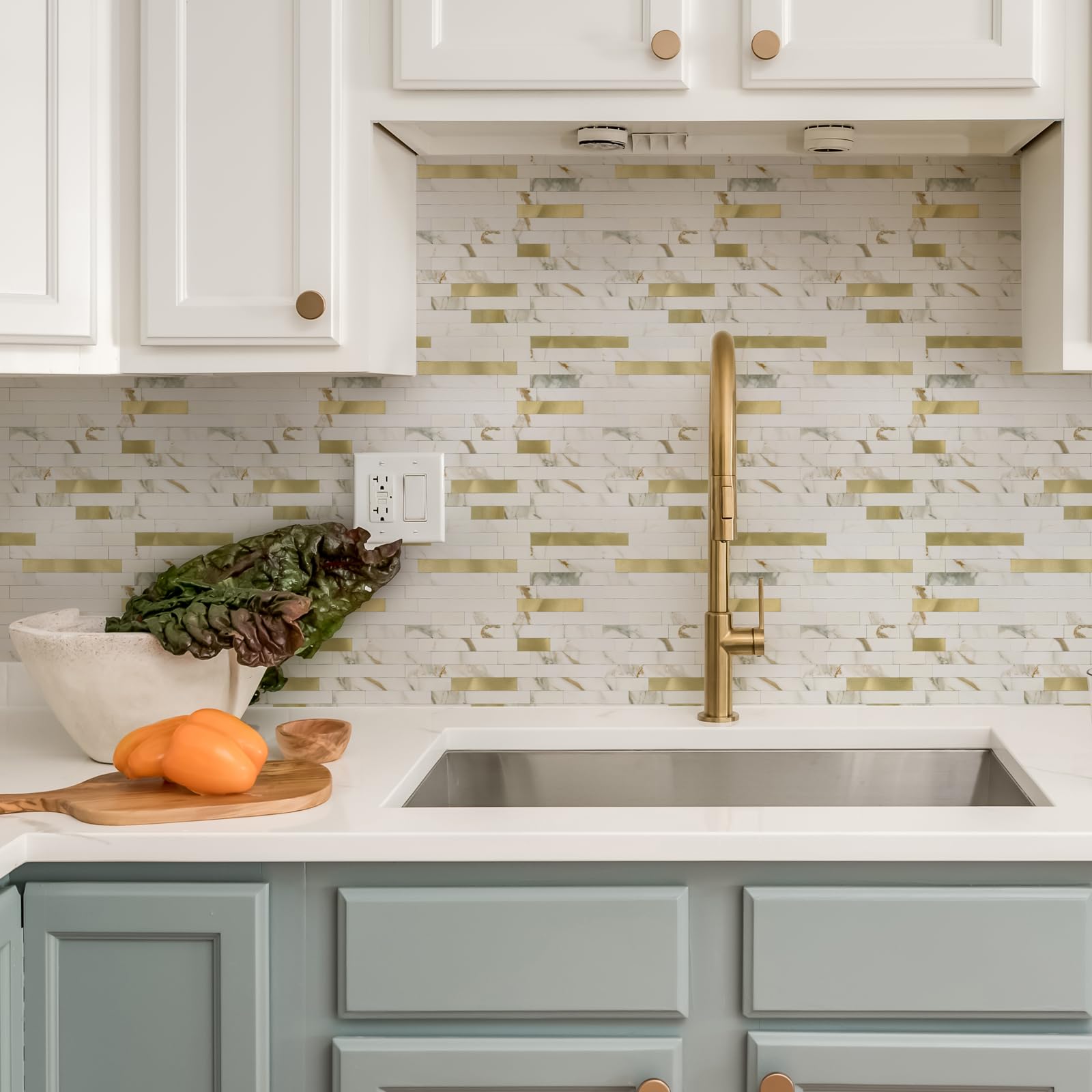 Midcard 10 Fogli Di Piastrelle Adesive In PVC Per Pareti - Effetto Metallico Misto Per Backsplash Cucina E Bagno - Dimensioni 29,2x30 Cm, Copertura 9 M²