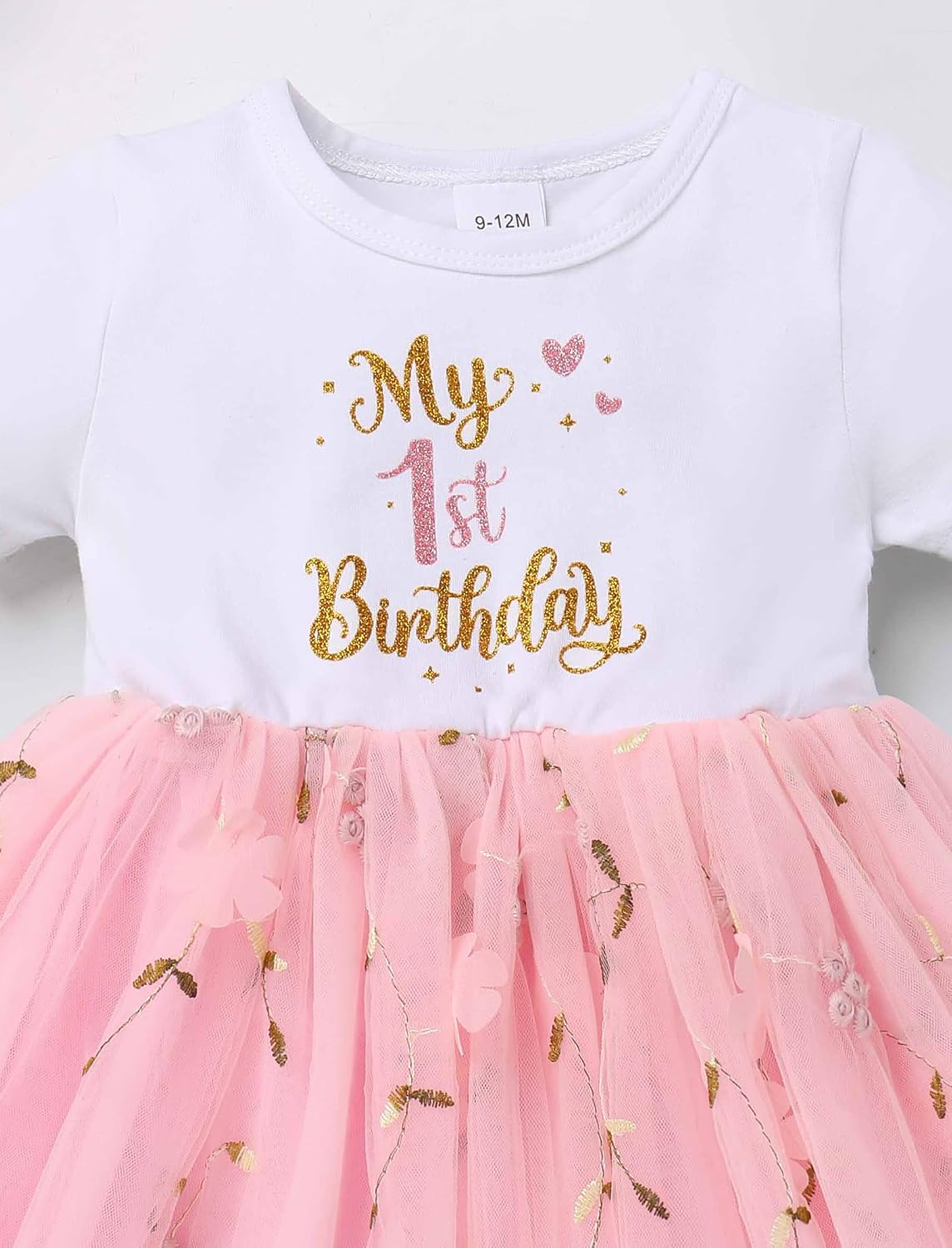 IBTOM CASTLE Baby Girl 1st Birthday Outfit One Year Old Princess Embroidered Tulle Tutu Dress and Headband for Cake Smash