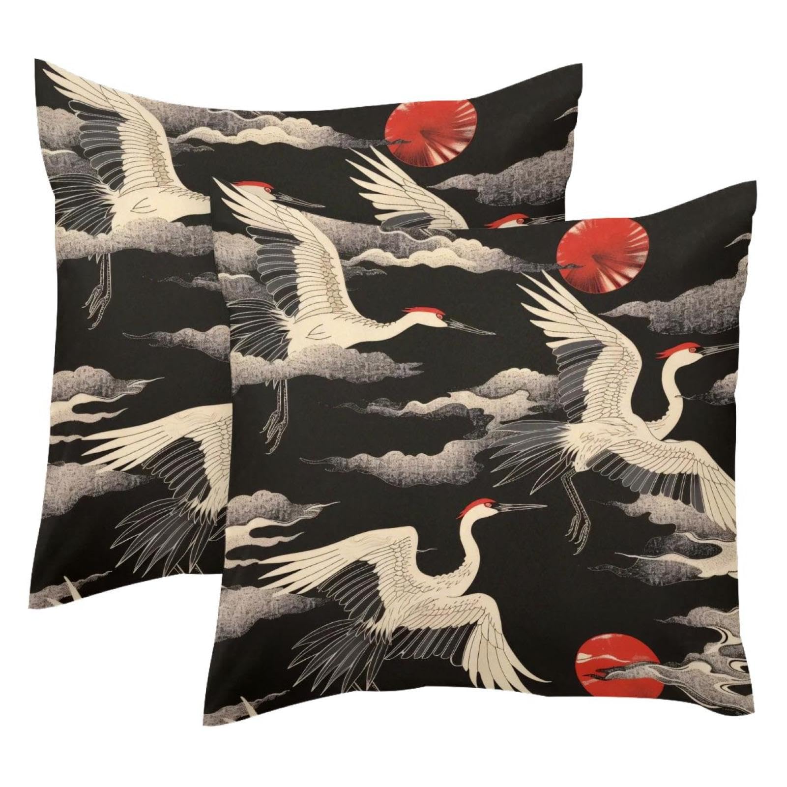 Housse de coussin grue et nuage en velours pour une déco de salon zen lot de 2