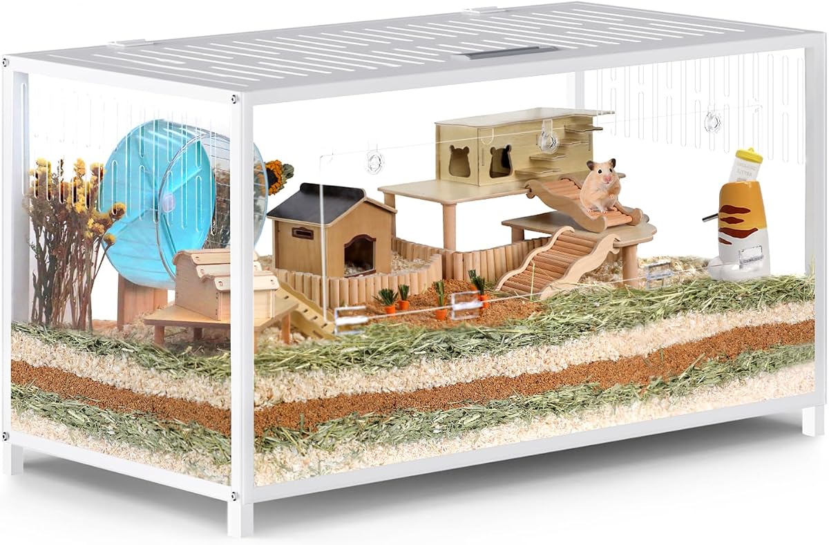 Hamster Cage Metal - Chewproof Large Hamster Cage Guinea Pig Cages, Hamster Habitat Stackable with Top Access, Easy Assemble Dwarf Syrian Hamster Tank for Gerbil (40.5”L x 22”W x 20.8”H, White)