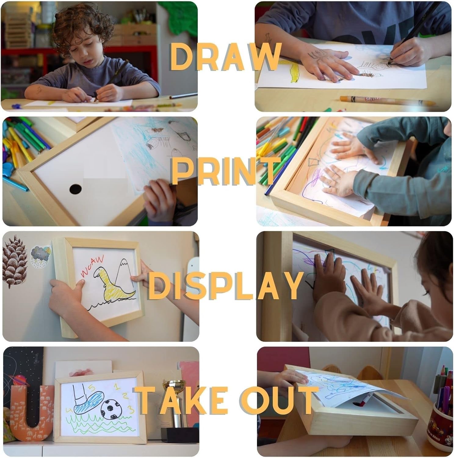 Cadres artistiques pour enfants interchangeables, cadre artistique pour enfants, cadre de projet artistique pour enfants, cadre de taille A4 - Cadre sans verre, sans danger pour vos enfants (Noir)